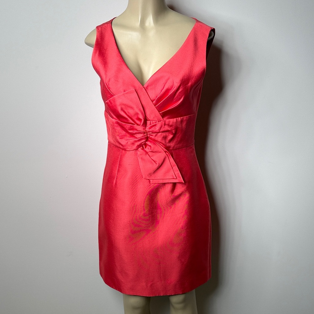kate spade Coral  V-Neck Mini Dress with Waist Bow
